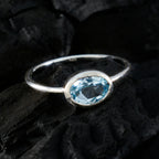 Blue Topaz Solitaire Turkish 925 Sterling Silver Blue Gemstones Elegant  Romantic Ring Jewelry