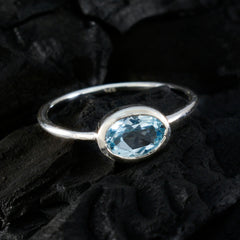 Blue Topaz Solitaire Turkish 925 Sterling Silver Blue Gemstones Elegant  Romantic Ring Jewelry