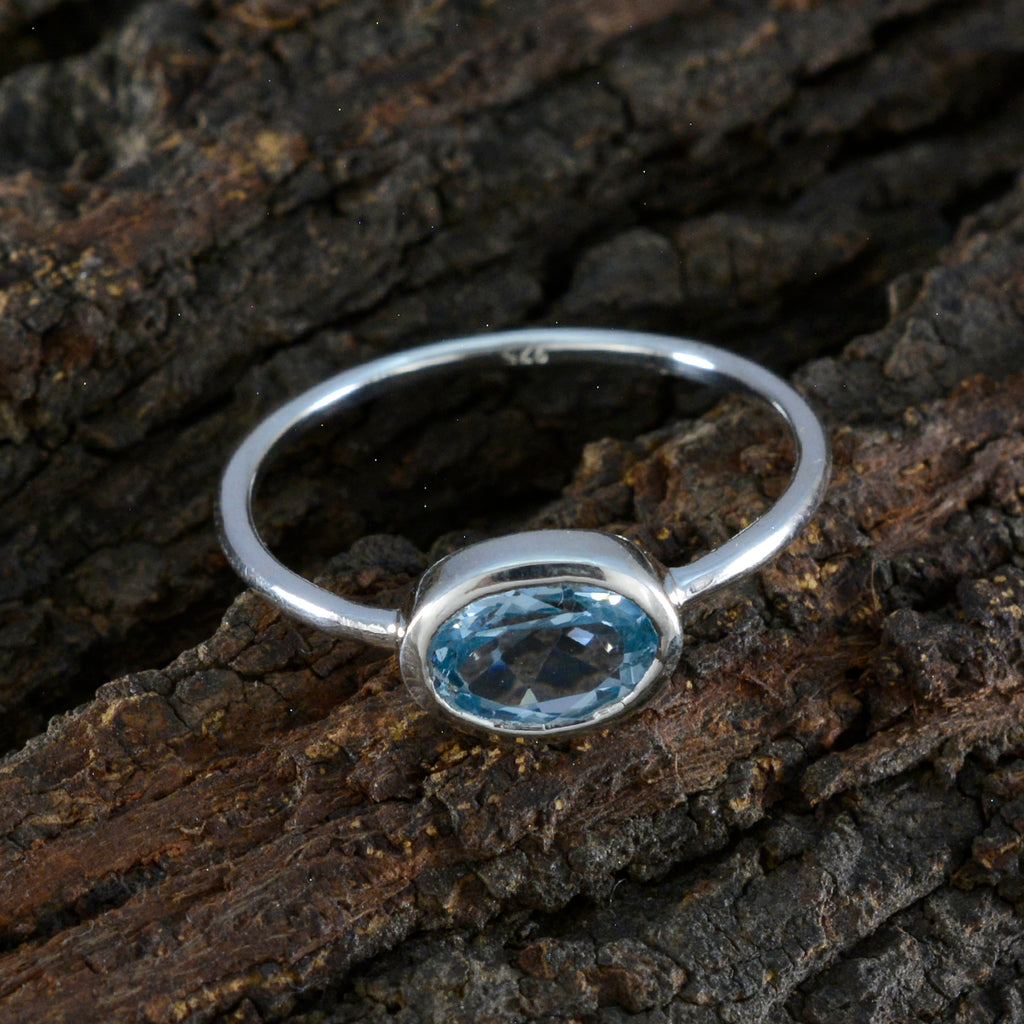 Blue Topaz Solitaire Turkish 925 Sterling Silver Blue Gemstones Elegant  Romantic Ring Jewelry