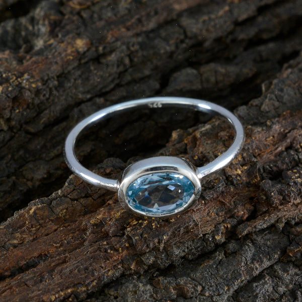 Blue Topaz Solitaire Turkish 925 Sterling Silver Blue Gemstones Elegant  Romantic Ring Jewelry