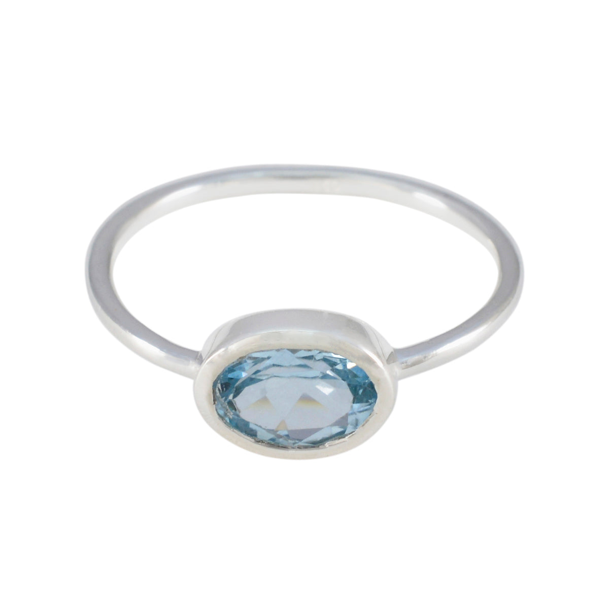 Blue Topaz Solitaire Turkish 925 Sterling Silver Blue Gemstones Elegant  Romantic Ring Jewelry
