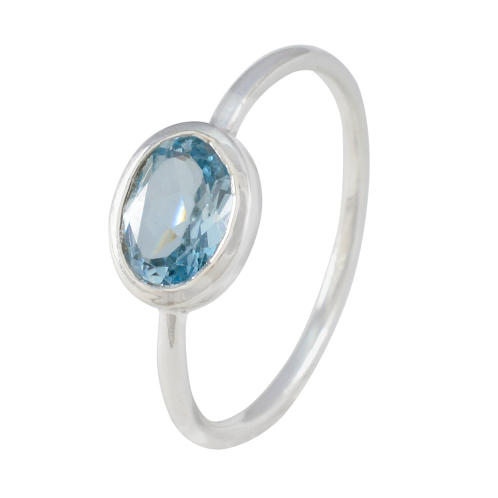 Blue Topaz Solitaire Turkish 925 Sterling Silver Blue Gemstones Elegant  Romantic Ring Jewelry