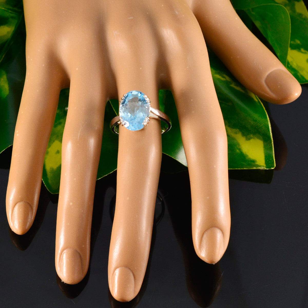 Blue Topaz Solitaire French 92.5 Silver Blue Gems Tiny Contemporary Ring Jewellery