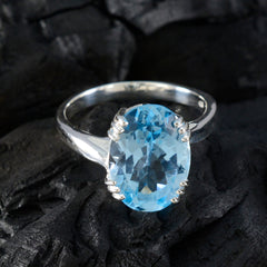 Blue Topaz Solitaire French 92.5 Silver Blue Gems Tiny Contemporary Ring Jewellery