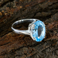 Blue Topaz Solitaire French 92.5 Silver Blue Gems Tiny Contemporary Ring Jewellery