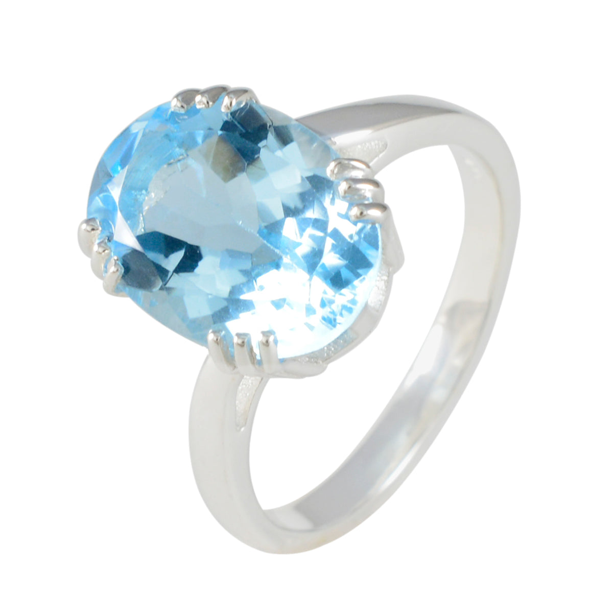 Blue Topaz Solitaire French 92.5 Silver Blue Gems Tiny Contemporary Ring Jewellery