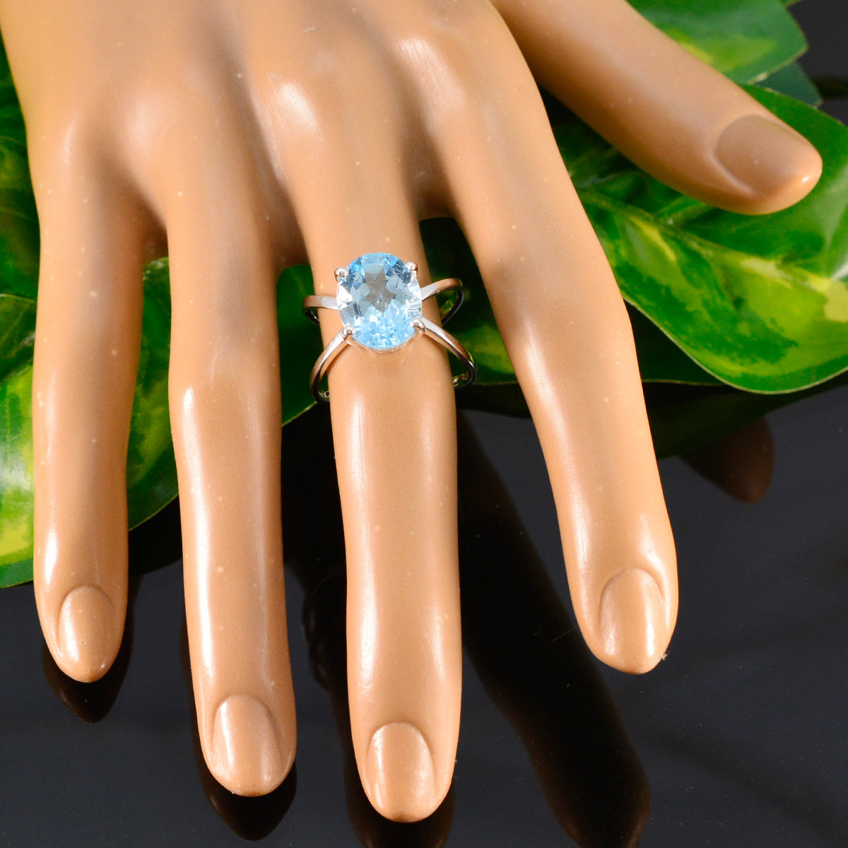 Blue Topaz Solitaire Moroccan Silver Blue Gems Tiny Modern Ring Jewellery