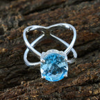 Blue Topaz Solitaire Moroccan Silver Blue Gems Tiny Modern Ring Jewellery