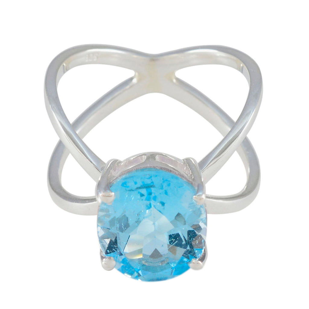 Blue Topaz Solitaire Moroccan Silver Blue Gems Tiny Modern Ring Jewellery