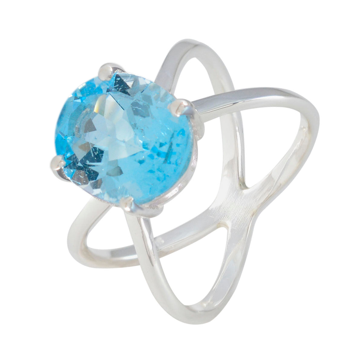Blue Topaz Solitaire Moroccan Silver Blue Gems Tiny Modern Ring Jewellery