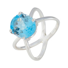 Blue Topaz Solitaire Moroccan Silver Blue Gems Tiny Modern Ring Jewellery