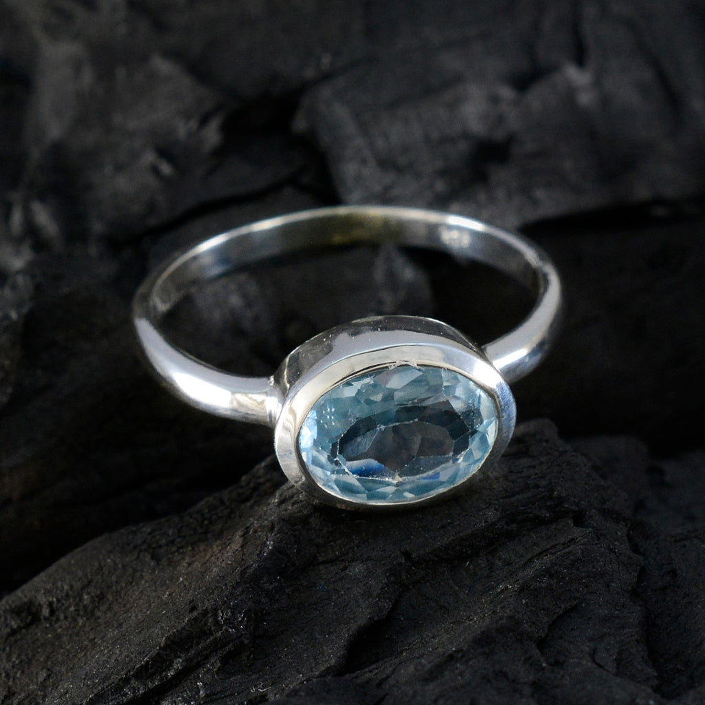 Blue Topaz Solitaire Korean 92.5 Silver Blue Gems Dainty Modern Ring Jewellery