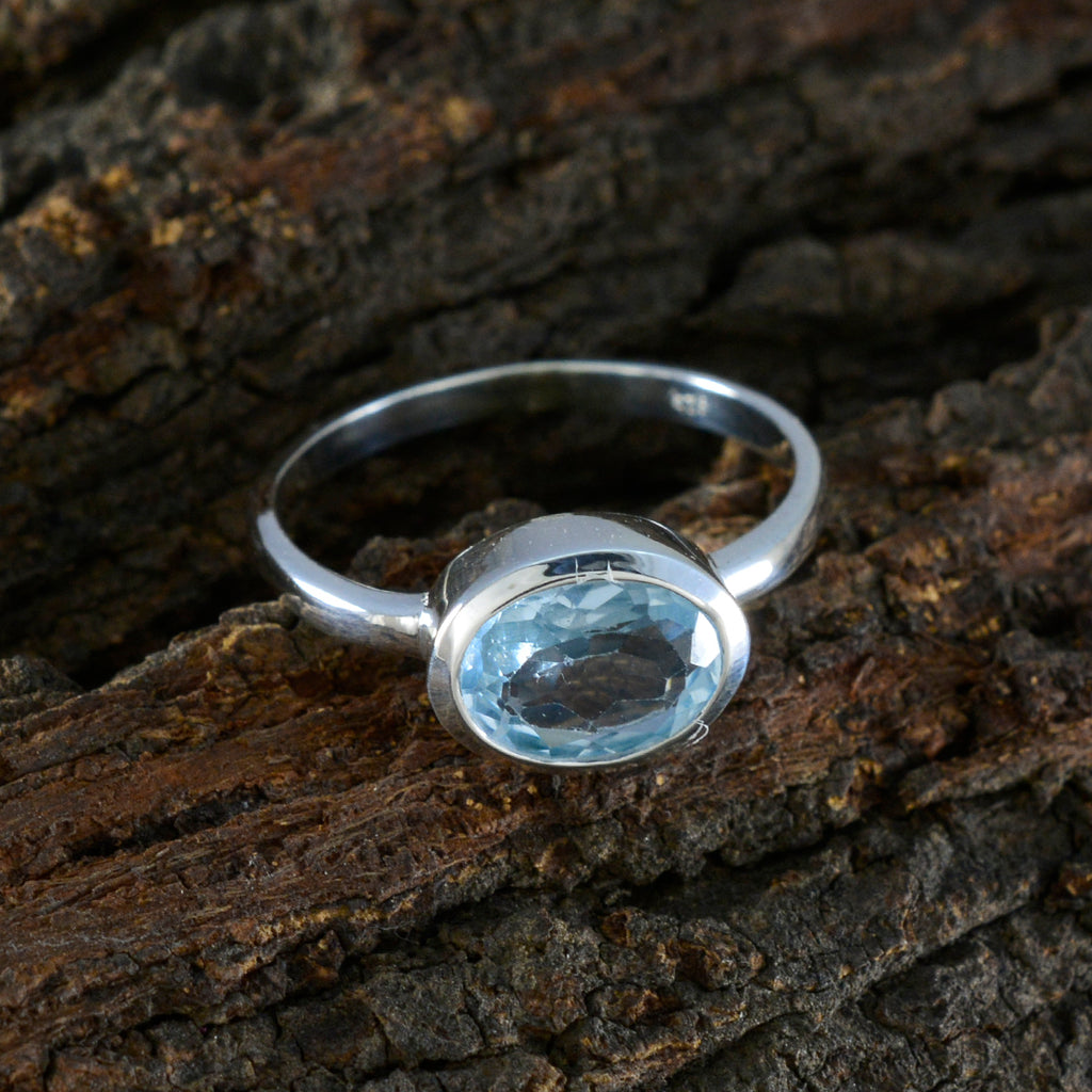 Blue Topaz Solitaire Korean 92.5 Silver Blue Gems Dainty Modern Ring Jewellery