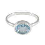 Blue Topaz Solitaire Korean 92.5 Silver Blue Gems Dainty Modern Ring Jewellery