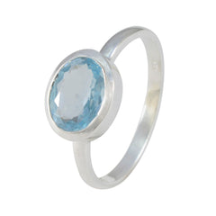 Blue Topaz Solitaire Korean 92.5 Silver Blue Gems Dainty Modern Ring Jewellery