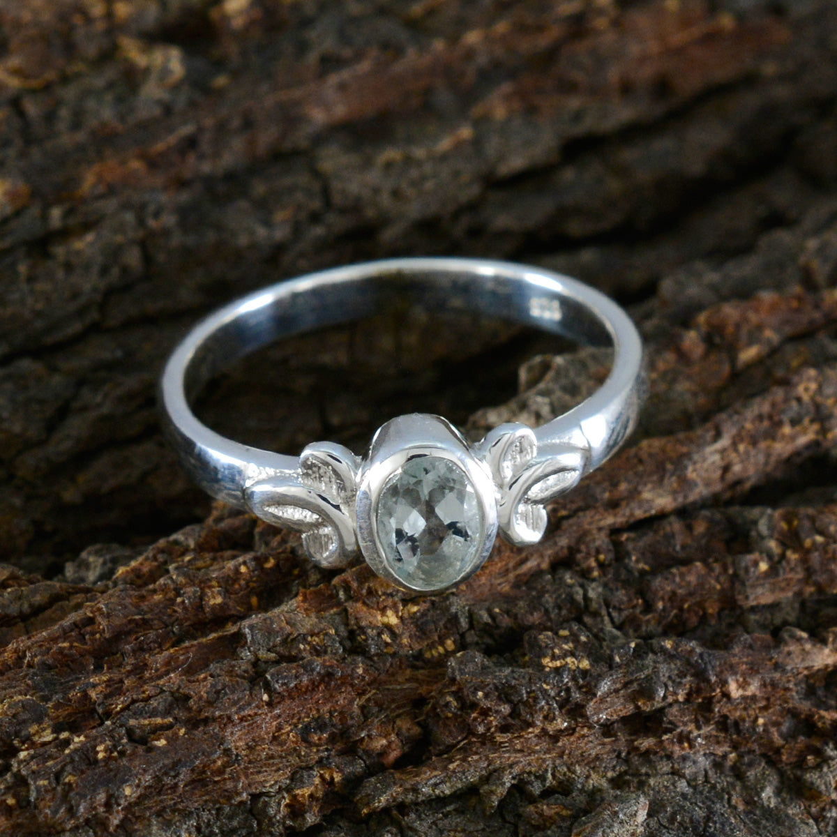 Blue Topaz Solitaire Korean 92.5 Silver Blue Gemstone Dainty Modern Ring Jewelry