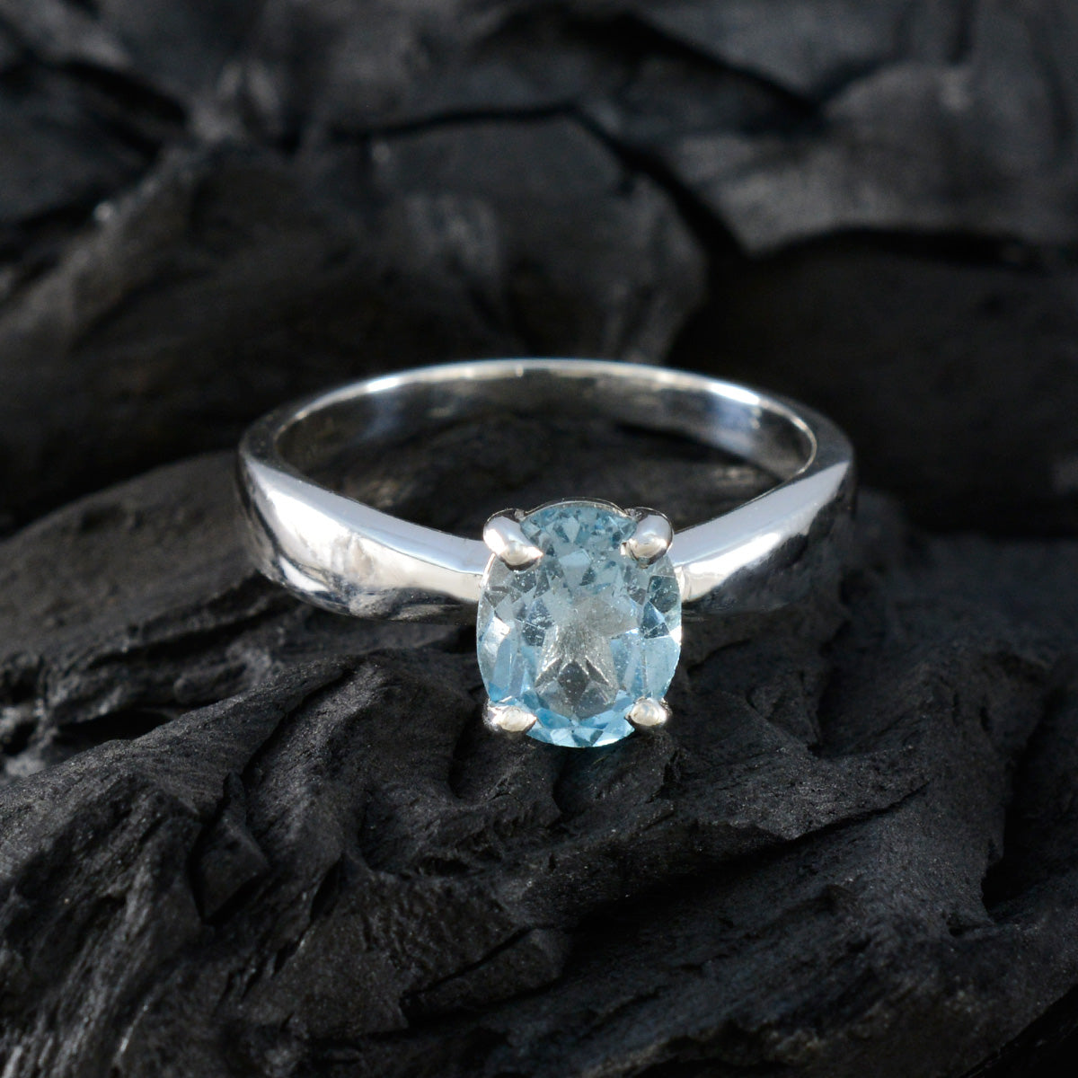Blue Topaz Solitaire African Silver Blue Gemstones Featherlight Ethnic Ring Jewellery