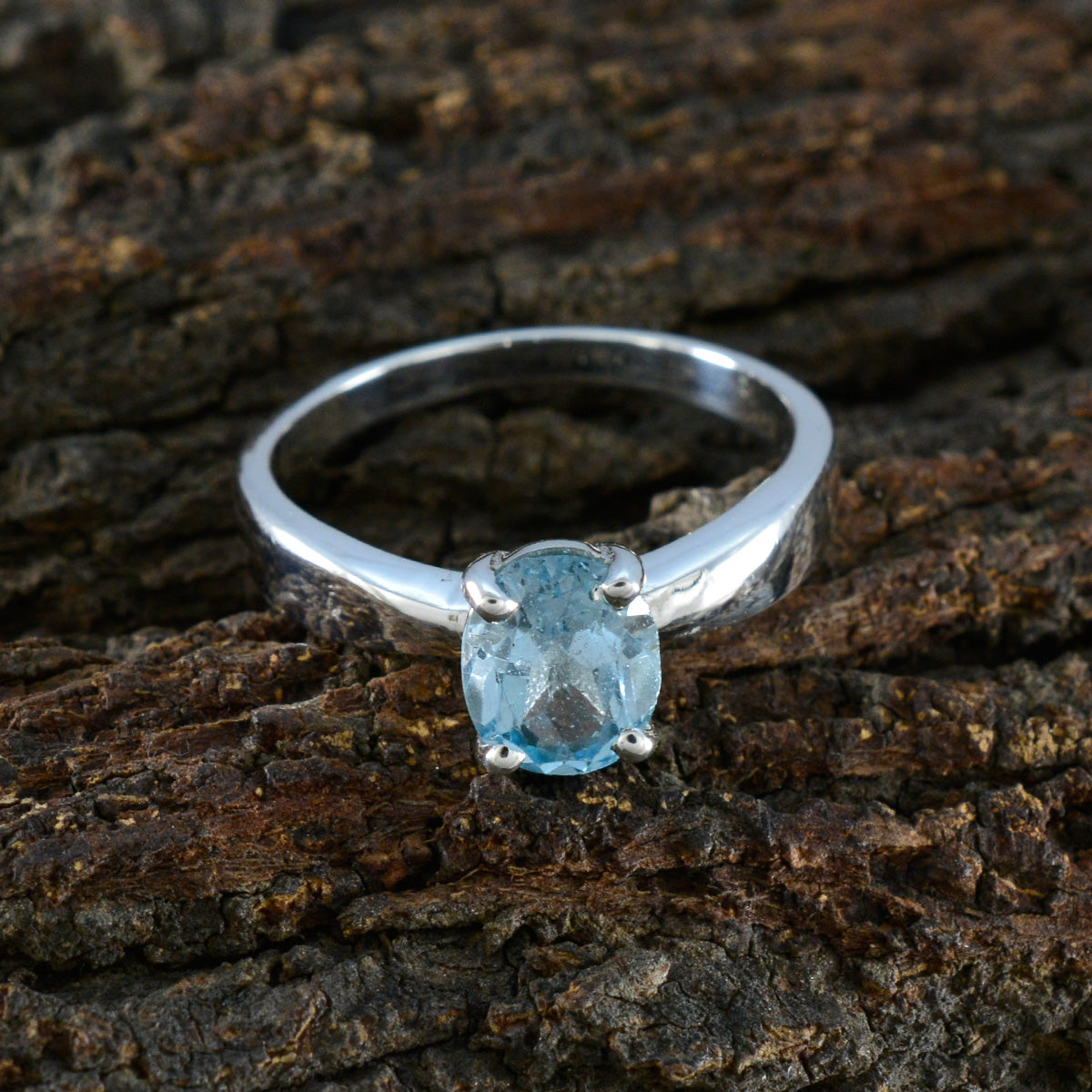 Blue Topaz Solitaire African Silver Blue Gemstones Featherlight Ethnic Ring Jewellery