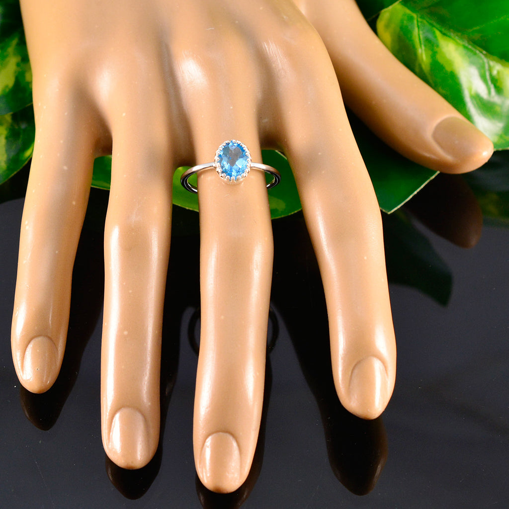 Blue Topaz Solitaire American 925 Sterling Silver Blue Gemstones Delicate Glamorous Ring Jewellery