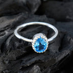 Blue Topaz Solitaire American 925 Sterling Silver Blue Gemstones Delicate Glamorous Ring Jewellery