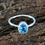 Blue Topaz Solitaire American 925 Sterling Silver Blue Gemstones Delicate Glamorous Ring Jewellery