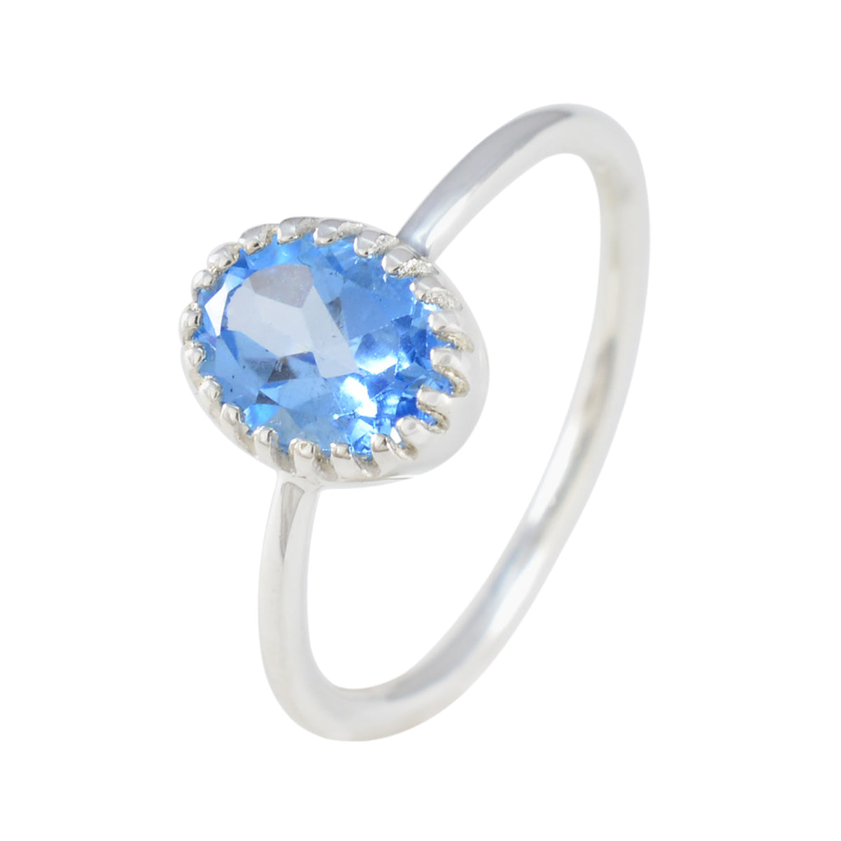 Blue Topaz Solitaire American 925 Sterling Silver Blue Gemstones Delicate Glamorous Ring Jewellery
