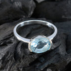Blue Topaz Solitaire Turkish 92.5 Silver Blue Gemstones Whisper thin Abstract Ring Jewelry