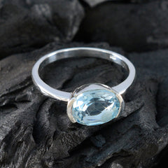 Blue Topaz Solitaire Turkish 92.5 Silver Blue Gemstones Whisper thin Abstract Ring Jewelry
