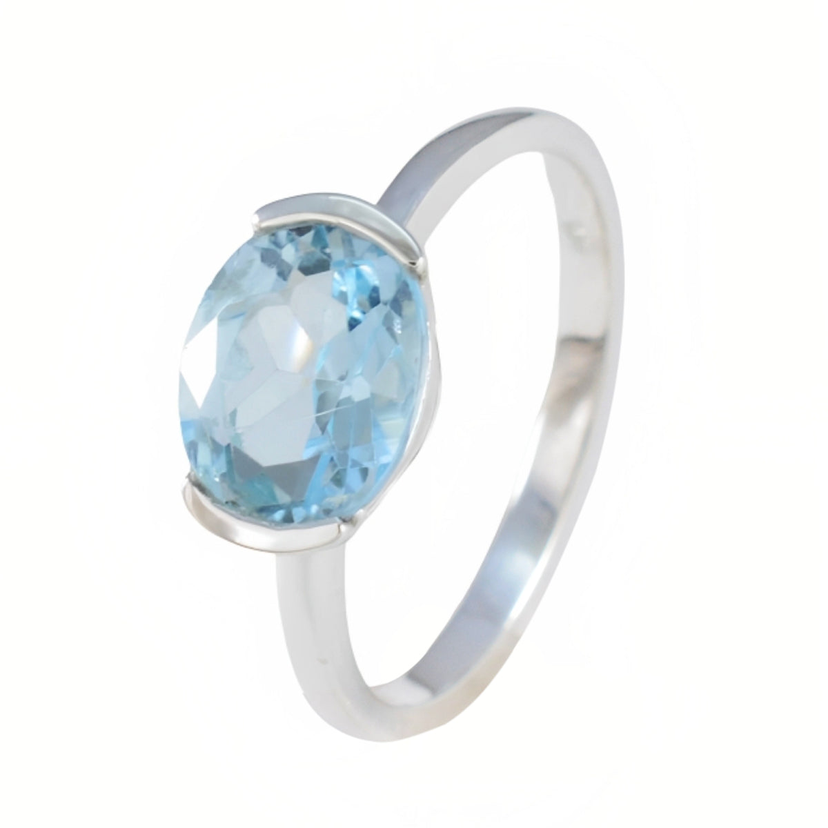 Blue Topaz Solitaire Turkish 92.5 Silver Blue Gemstones Whisper-thin Abstract Ring Jewelry Второстепенное изображение товара