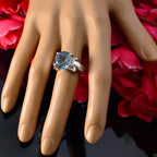 Blue Topaz Solitaire French 925 Silver Blue Gems Classic  Modern Ring Jewelry