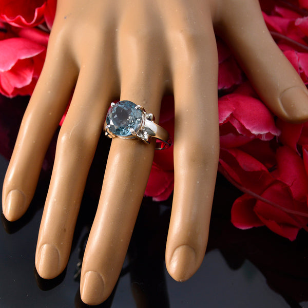 Blue Topaz Solitaire French 925 Silver Blue Gems Classic  Modern Ring Jewelry