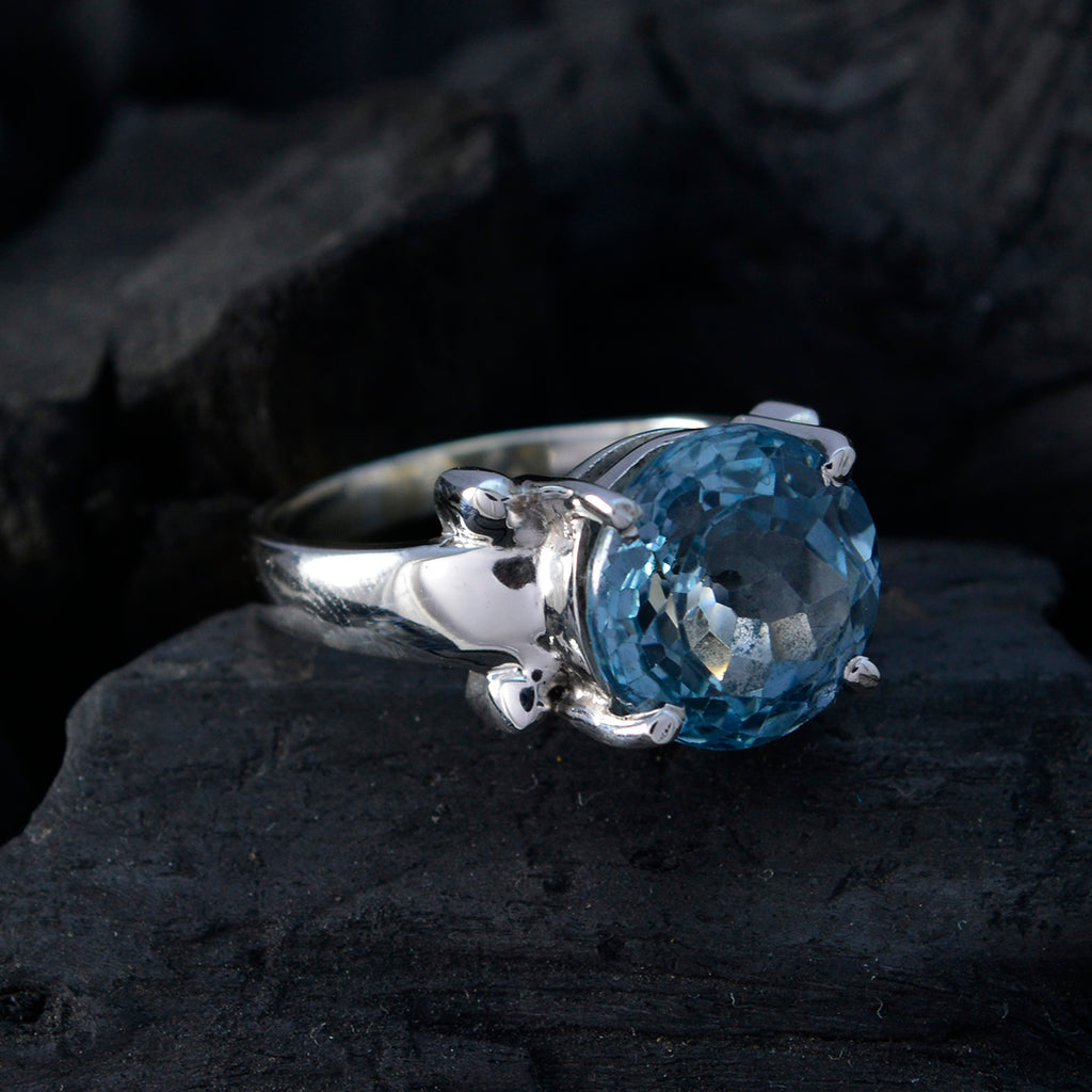 Blue Topaz Solitaire French 925 Silver Blue Gems Classic  Modern Ring Jewelry