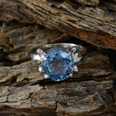 Blue Topaz Solitaire French 925 Silver Blue Gems Classic  Modern Ring Jewelry