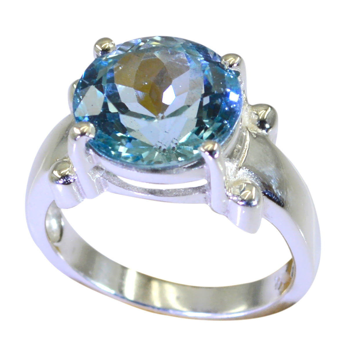 Blue Topaz Solitaire French 925 Silver Blue Gems Classic  Modern Ring Jewelry Immagine principale del prodotto