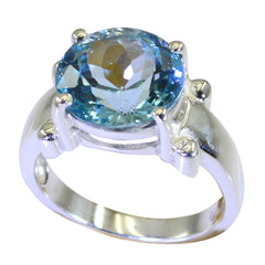 Blue Topaz Solitaire French 925 Silver Blue Gems Classic  Modern Ring Jewelry