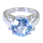 Blue Topaz Solitaire French 925 Silver Blue Gems Classic  Modern Ring Jewelry