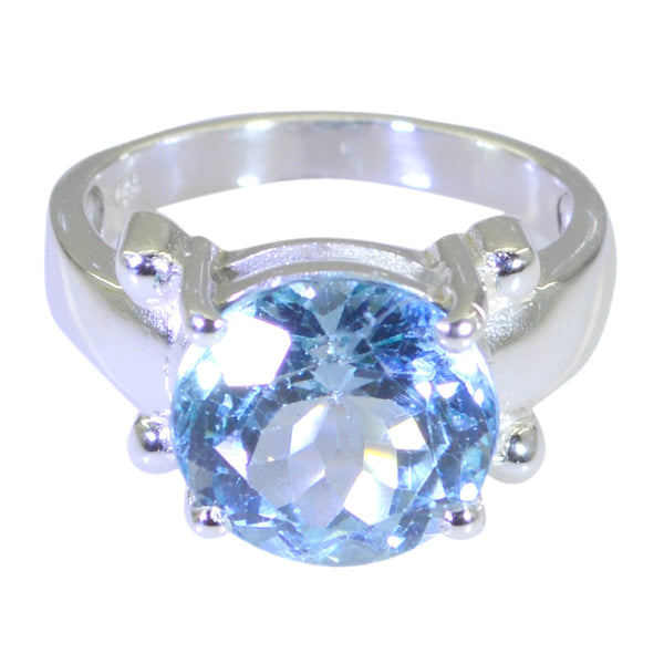 Blue Topaz Solitaire French 925 Silver Blue Gems Classic  Modern Ring Jewelry