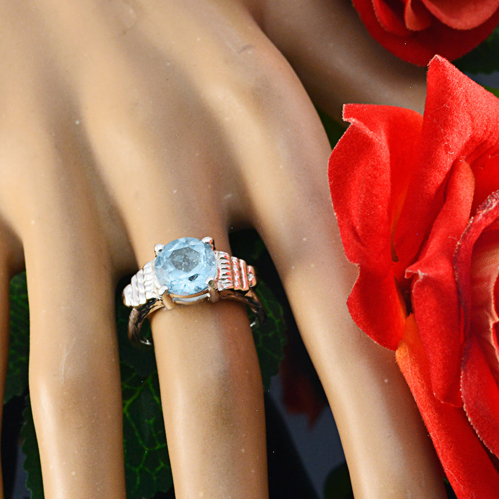 Blue Topaz Solitaire Russian Sterling Silver Blue Gemstone Eye catching Romantic Ring Jewelry