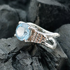 Blue Topaz Solitaire Russian Sterling Silver Blue Gemstone Eye catching Romantic Ring Jewelry