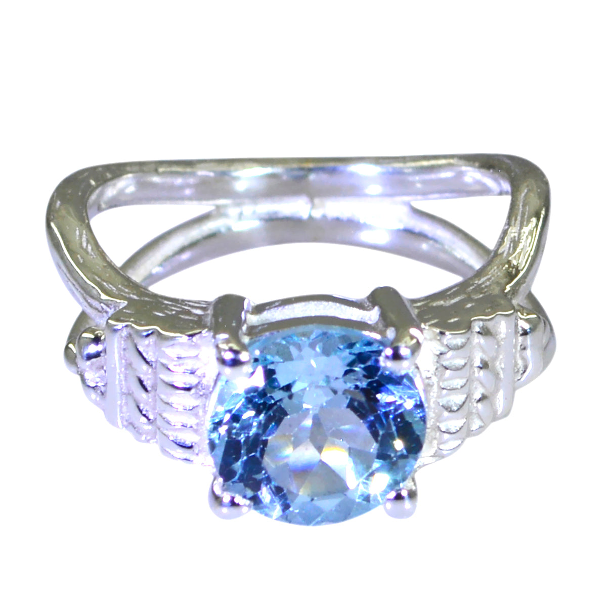 Blue Topaz Solitaire Russian Sterling Silver Blue Gemstone Eye catching Romantic Ring Jewelry