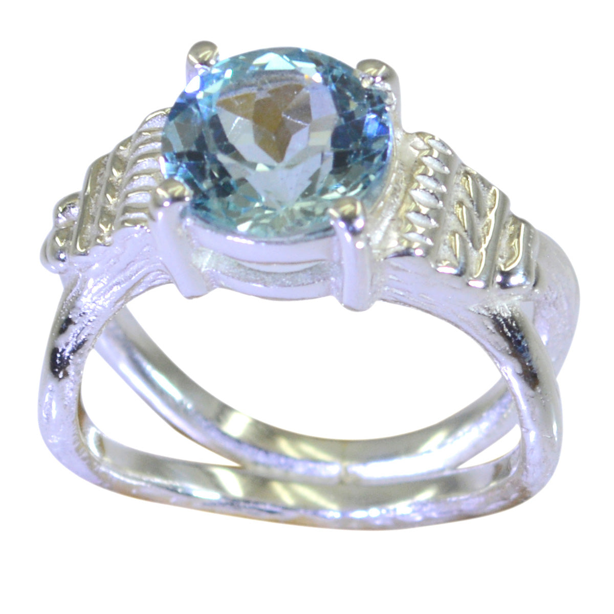 Blue Topaz Solitaire Russian Sterling Silver Blue Gemstone Eye catching Romantic Ring Jewelry