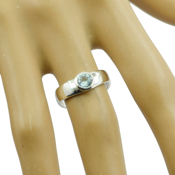 Blue Topaz Solitaire American 925 Sterling Silver Blue Gemstones Whisper thin Abstract Ring Jewelry