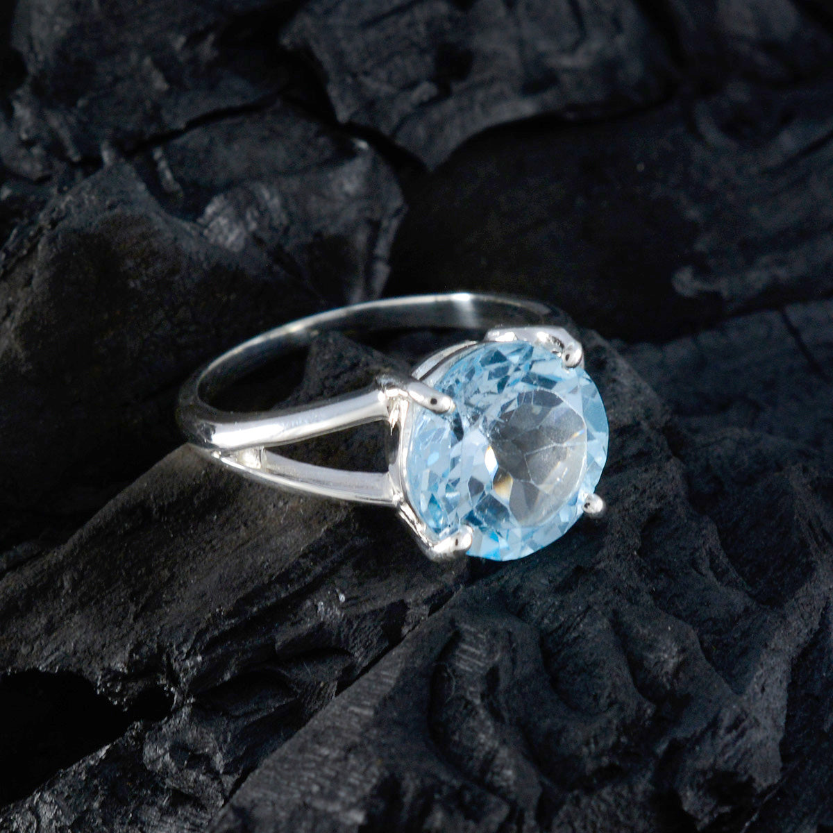 Blue Topaz Solitaire Indian Silver Blue Gemstone Featherlight Fairytale Ring Jewellery