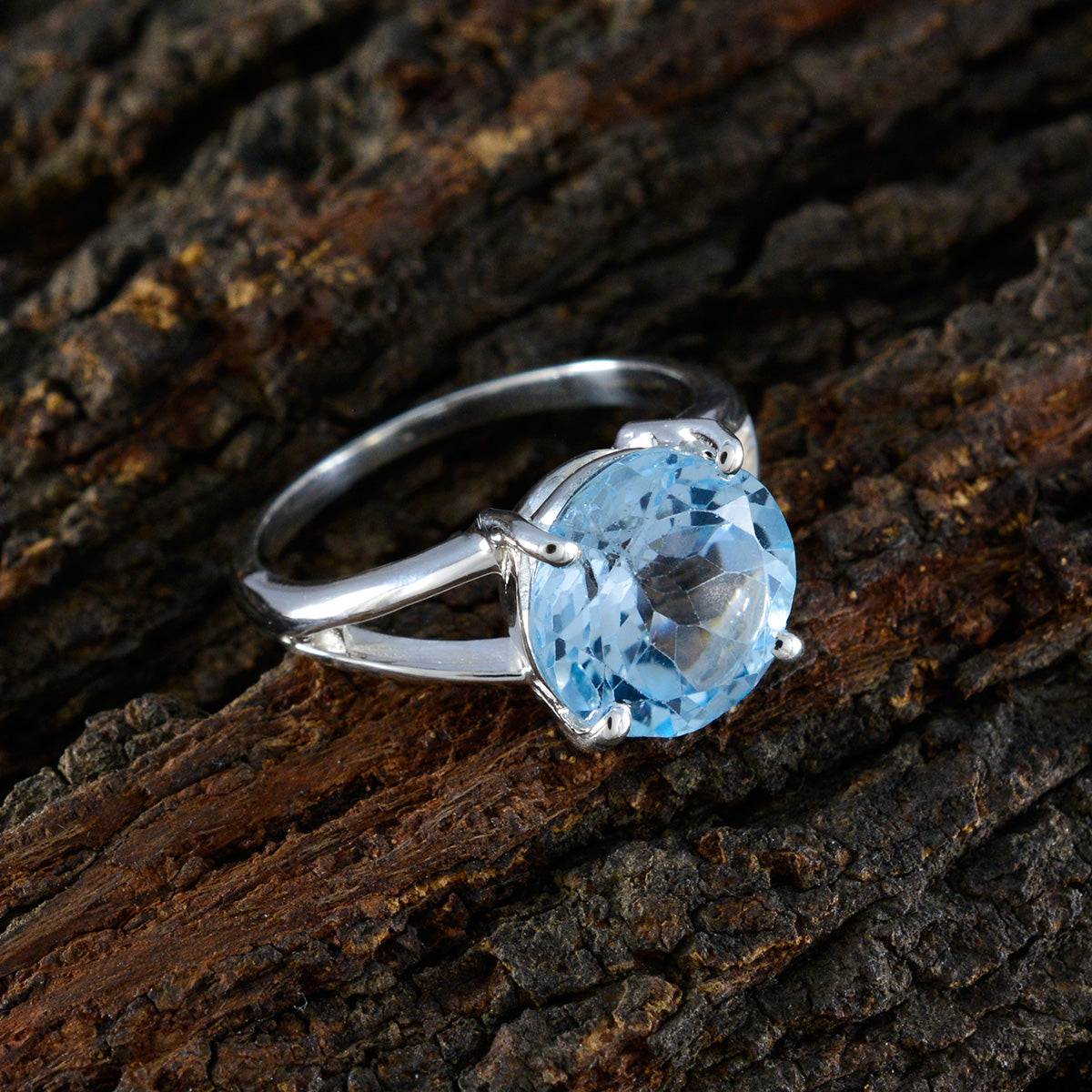 Blue Topaz Solitaire Indian Silver Blue Gemstone Featherlight Fairytale Ring Jewellery