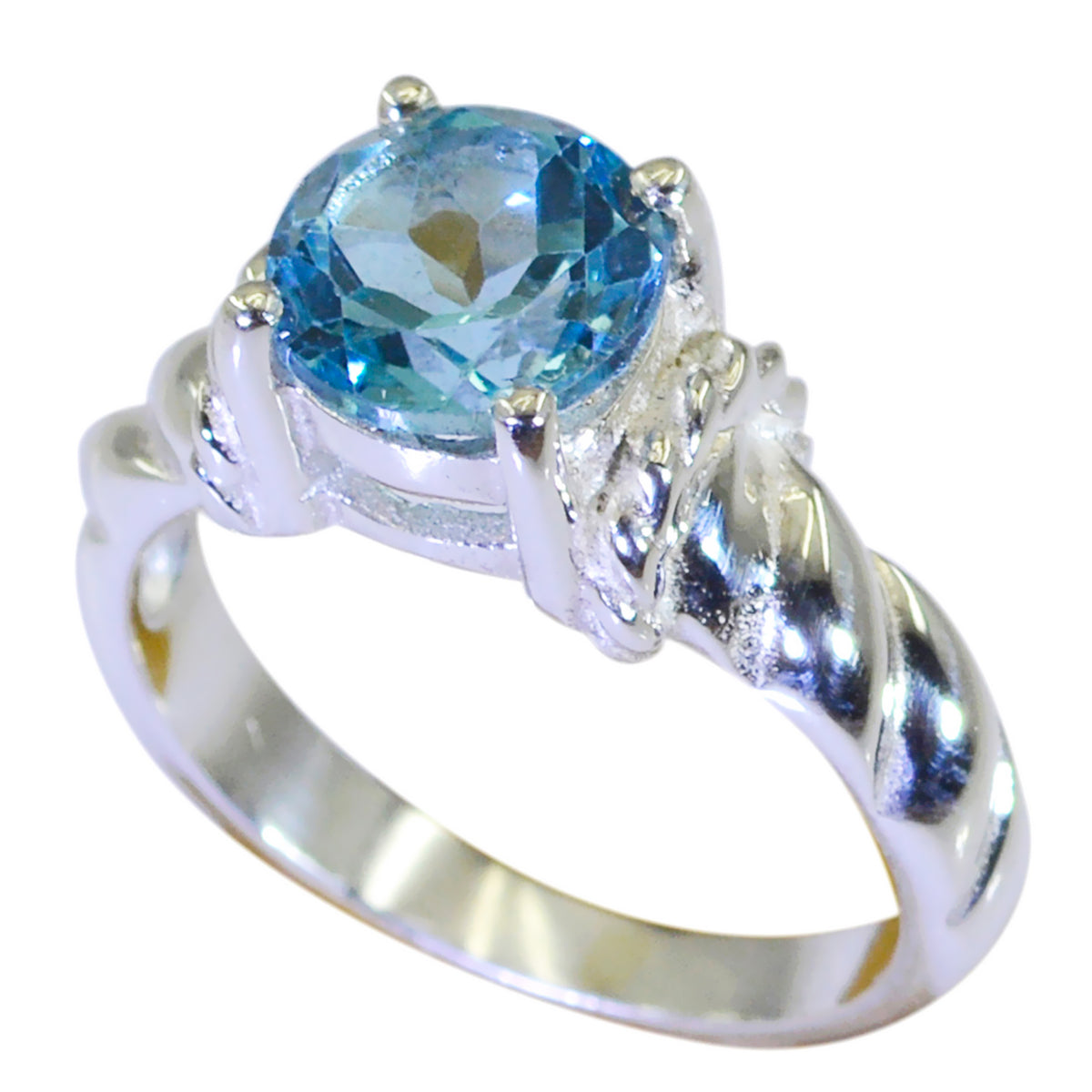 Blue Topaz Solitaire Egyptian 925 Silver Blue Gemstones Slim Glamorous Ring Jewelry Main image