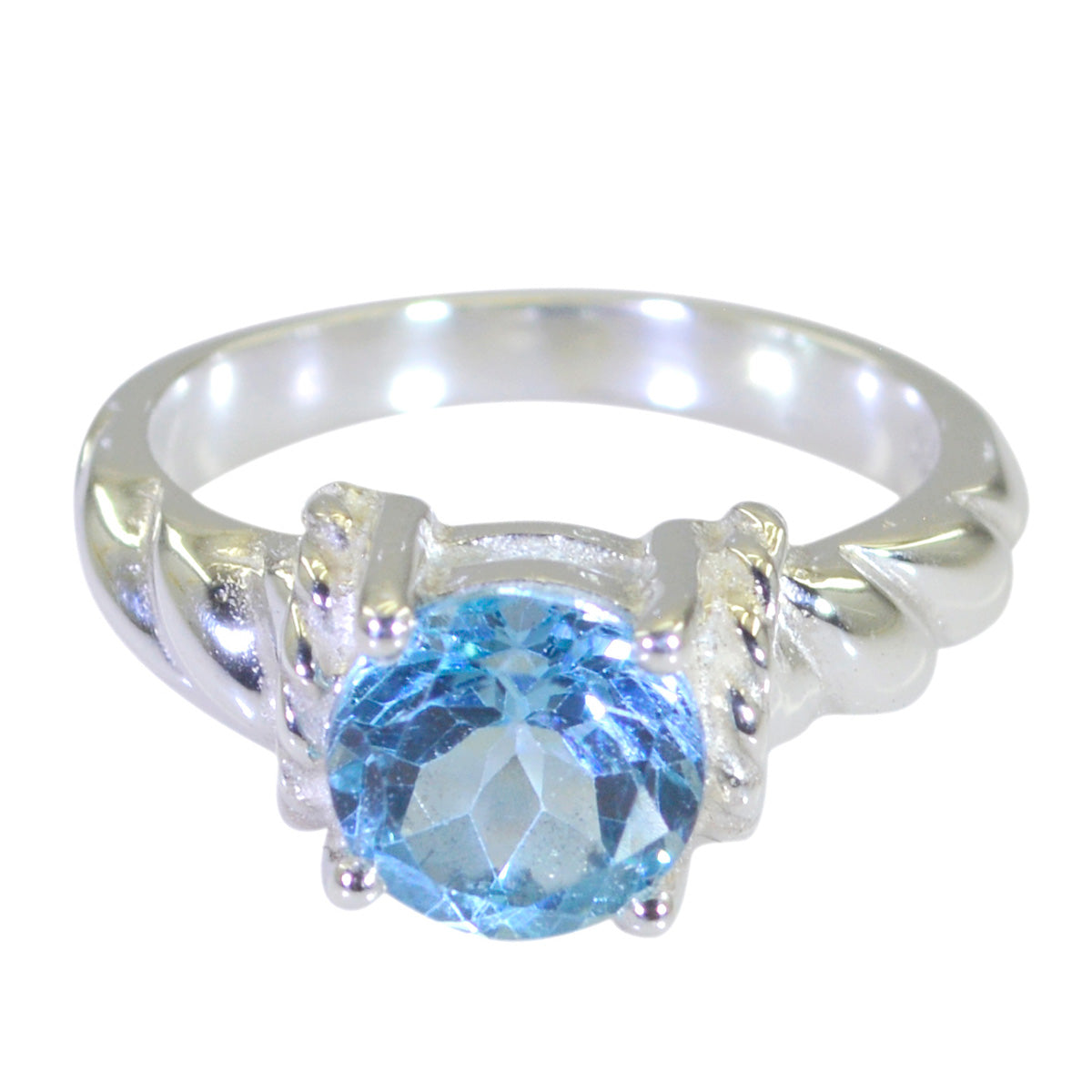 Blue Topaz Solitaire Egyptian 925 Silver Blue Gemstones Slim Glamorous Ring Jewelry
