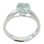 Blue Topaz Solitaire French 925 Silver Blue Gemstone Slim Feminine Ring Jewelry
