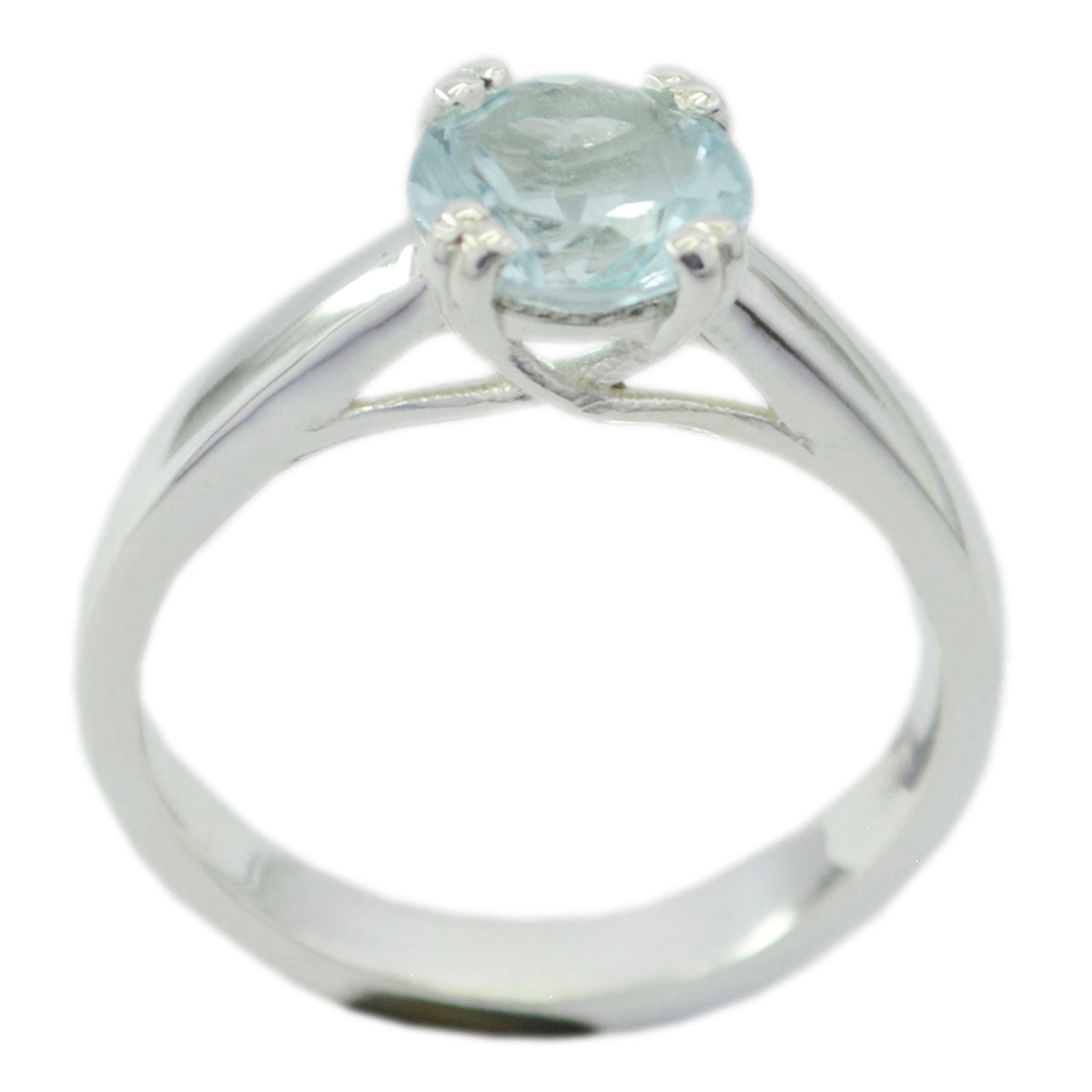 Blauer Topas Solitär Französischer 925 Silber Blauer Edelstein Schlanker femininer Ring Schmuck