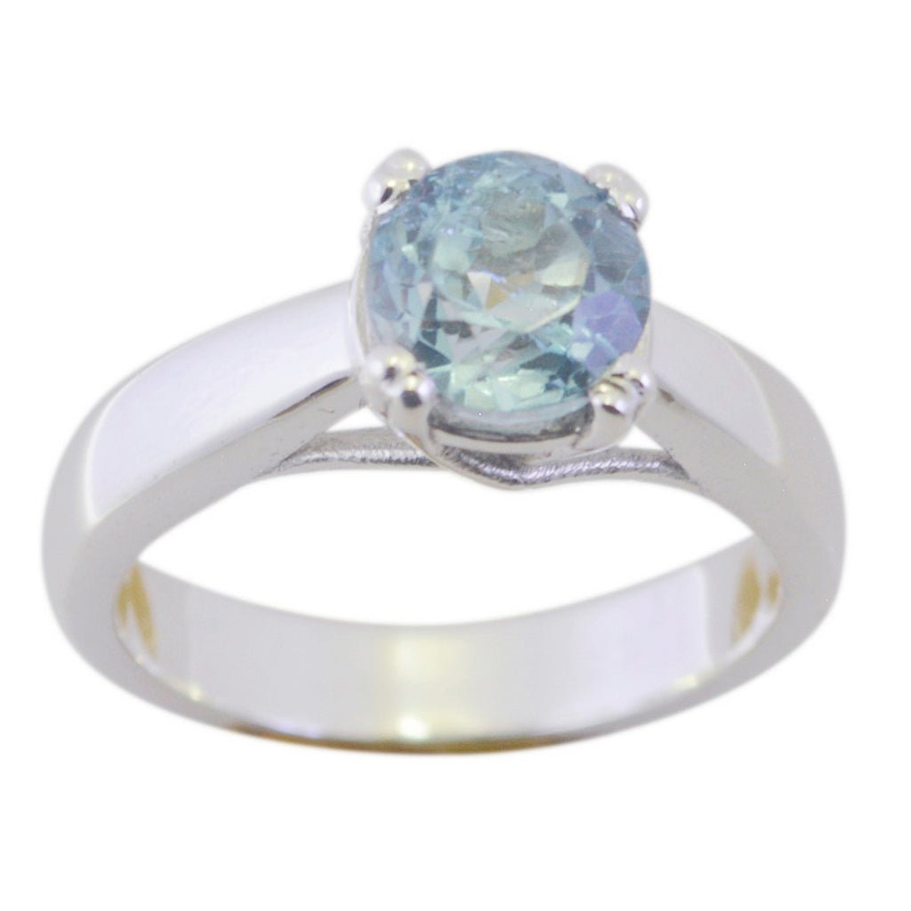 Blue Topaz Solitaire French 925 Silver Blue Gemstone Slim Feminine Ring Jewelry