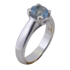 Blauer Topas Solitär Französischer 925 Silber Blauer Edelstein Schlanker femininer Ring Schmuck